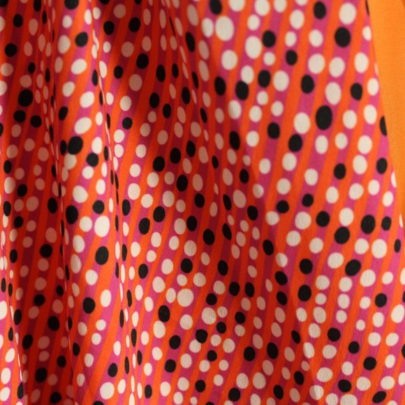 Anthropologie Hutch Flutter Wrap long Dress XS flowy lined orange pink white dot - Picture 5 of 9